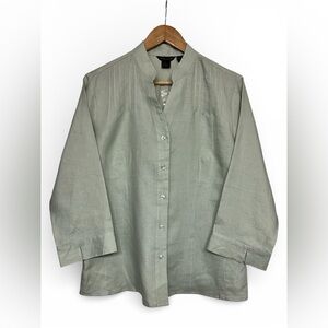 Ecologie Sage Linen Mandarin Collar Blouse Quiet Luxury XL